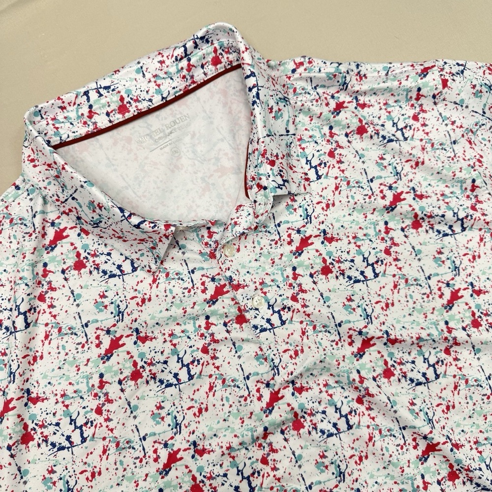 Michel Rouen Polo Shirt Mens 4XL Golf Paint Splatter Performance Stretch